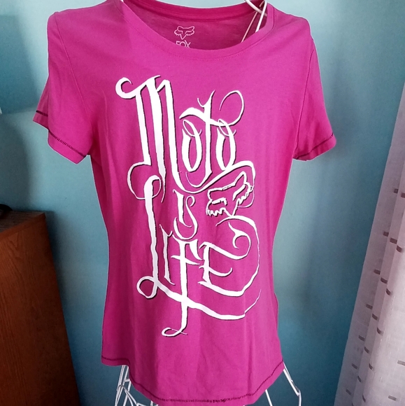 Fox Tops - EUC Fox Hot Pink Moto Theme Short Sleeve Tshirt - Women's Size XL